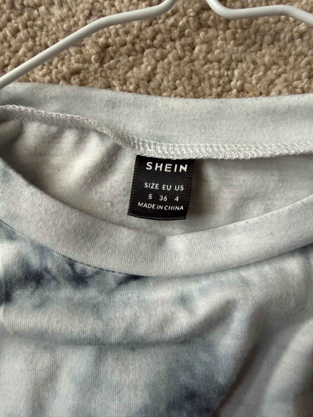 SHEIN Blue and White Tie-Dye Short Sleeve Tee